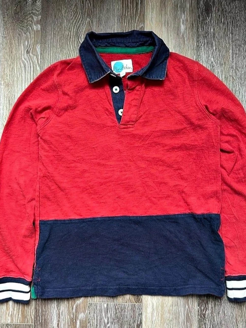 Mini Boden Boys Size 12 Red & Blue Long Sleeve Polo